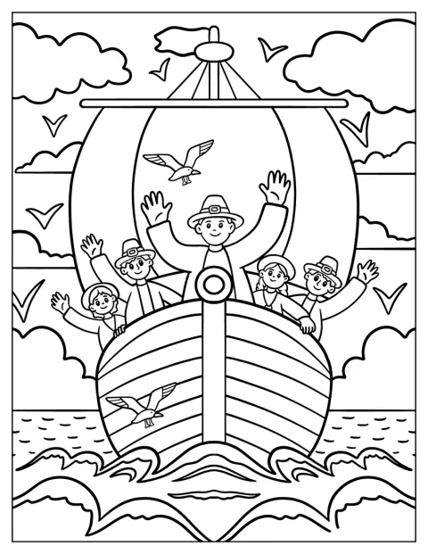 Un grupo de peregrinos saluda desde una embarcación.