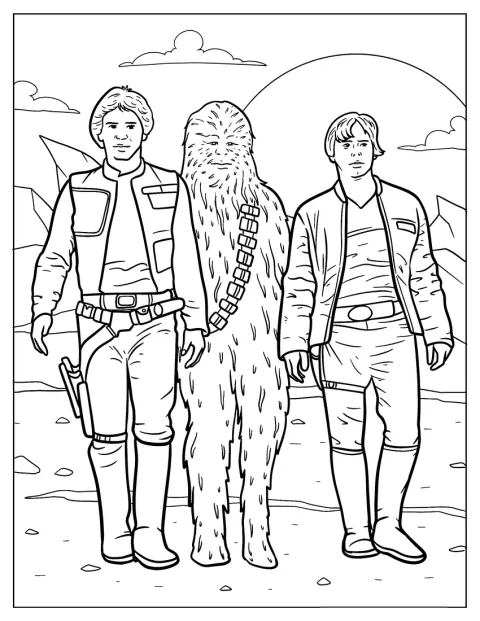 Han Solo, Chewbacca y Luke Skywalker aparecen juntos.