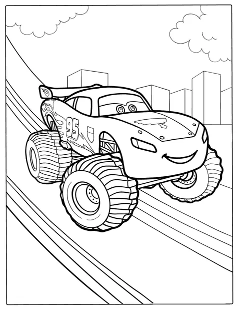 Rayo McQueen aparece transformado en un camión monstruo.
