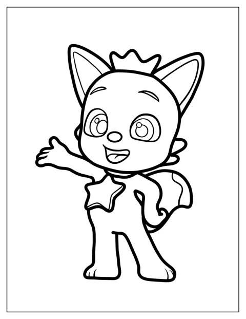 Pinkfong står ensam med ett glatt uttryck.