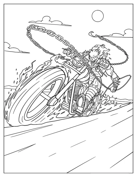 Ghost Rider conduz a Hell Cycle, a sua mota sobrenatural.