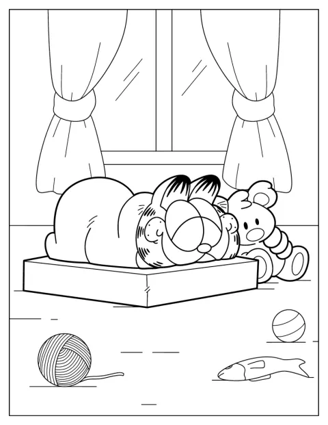 Garfield duerme abrazado a Pookie en un momento tranquilo.