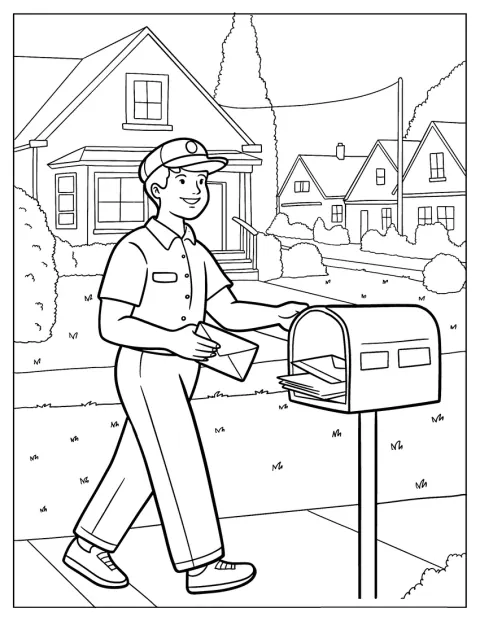Een postbode stopt een envelop in een brievenbus.