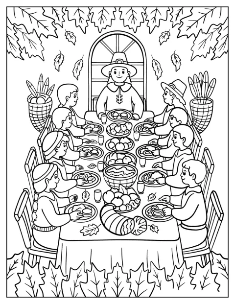 An einer langen Tafel sitzen Pilger und essen gemeinsam zu Abend.