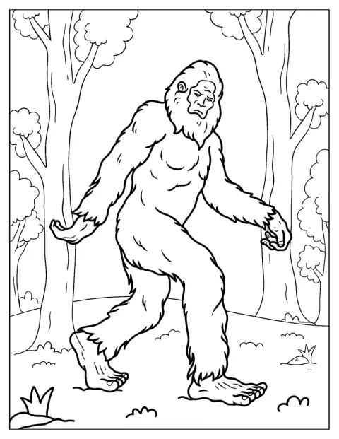 Un Bigfoot au rendu réaliste se tient au cœur de la forêt.