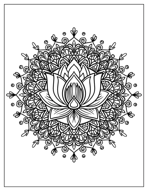 Eine Lotusblüte liegt im Mittelpunkt eines aufwendig verzierten Mandalas.