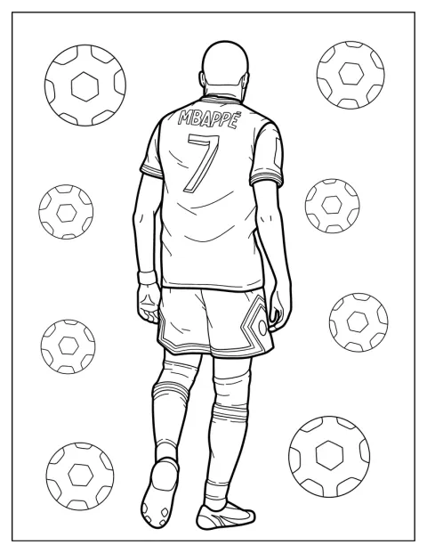 Kylian Mbappé står med ryggen til og viser fram drakten sin.