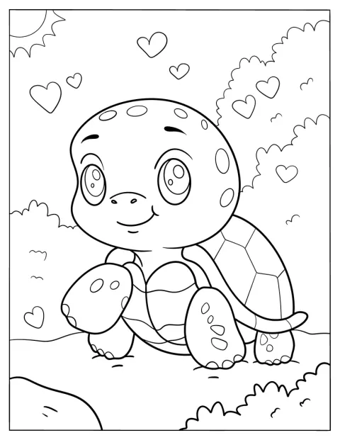 Eine niedliche kleine Schildkröte krabbelt an Land.