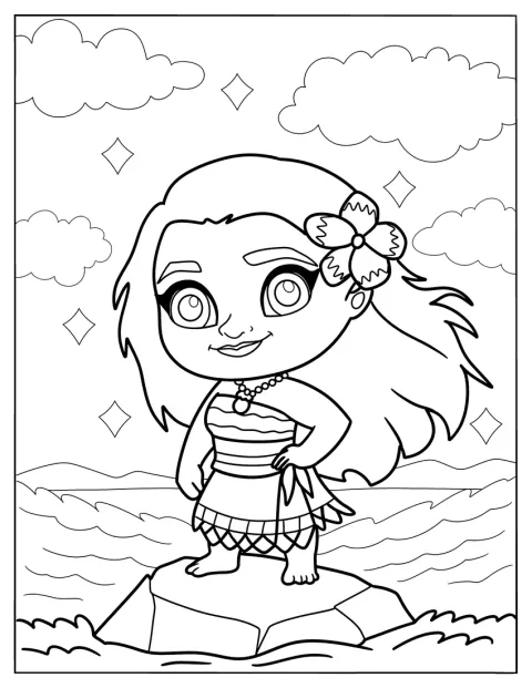 モアナが広い海の真ん中にいます。