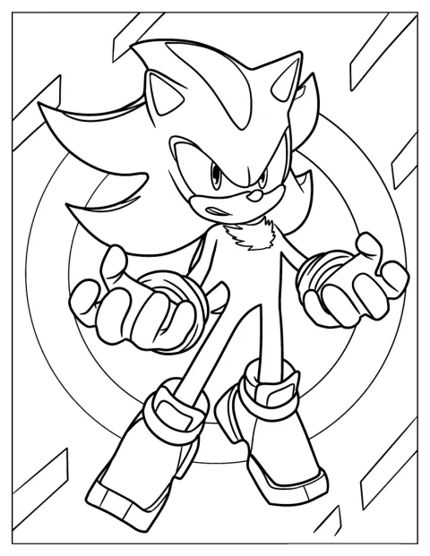 Super Sonic apare într-un desen simplu, cu forme clare și puține detalii.