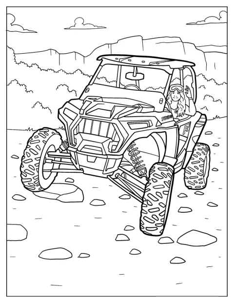 ATV Coloring Page Woman Driving A Polaris RZR 1000