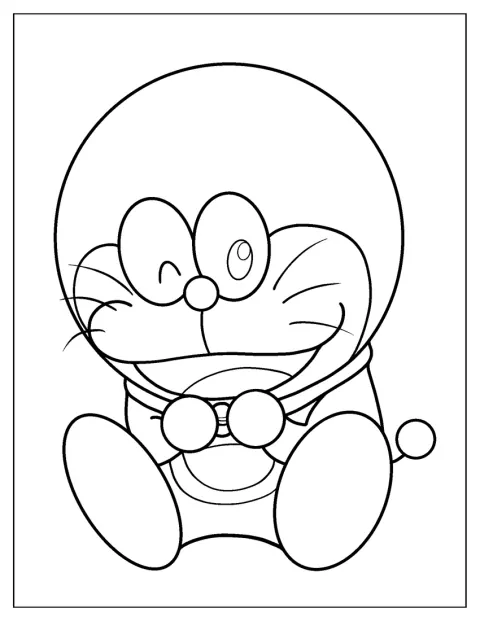 Doraemon apparaît avec une expression mignonne, dans un style kawaii.