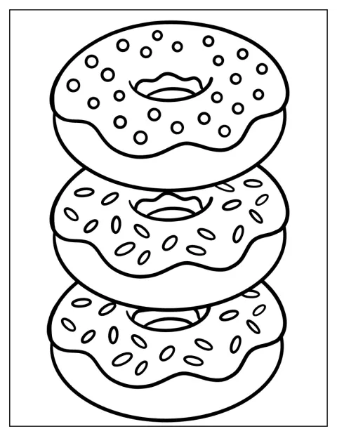 Drie donuts met spikkels liggen op elkaar gestapeld.