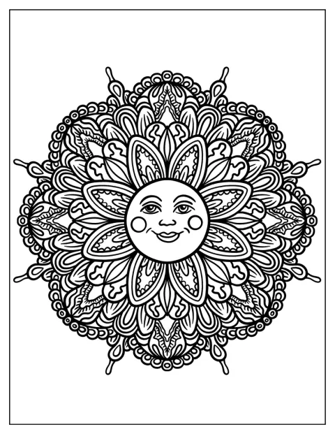 Complex Sun And Flower Mandala Coloring Sheet