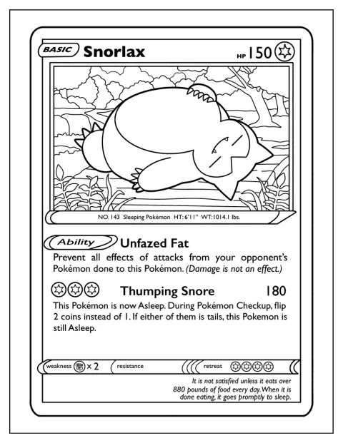 Snorlax syns på ett Pokémonkort och verkar helt oberörd.