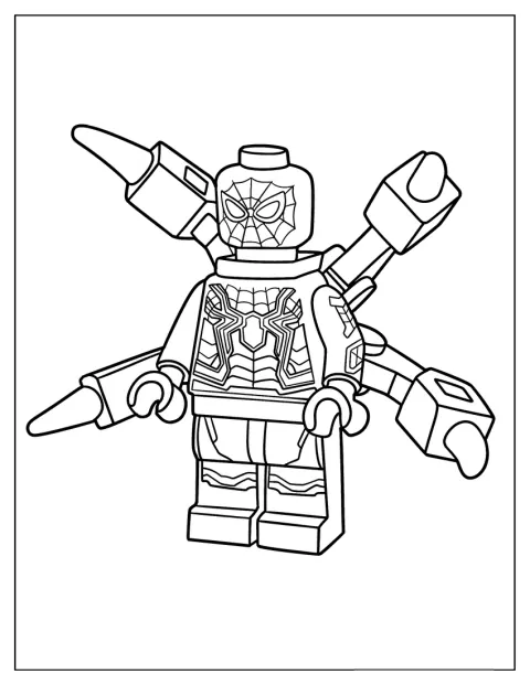 En Lego-figur av Iron Spider-Man står redo som superhjälte.