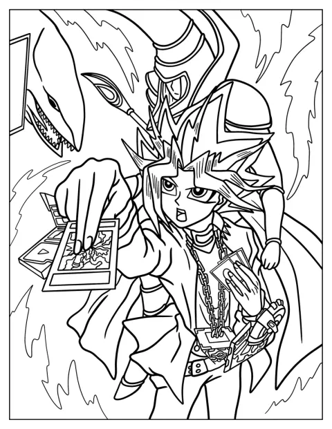 Yugi Mutou se duelează alături de Dark Magician și un dragon în Duel Monsters.