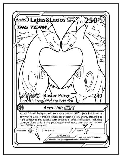 Latias și Latios atacă împreună pe o carte Pokémon.