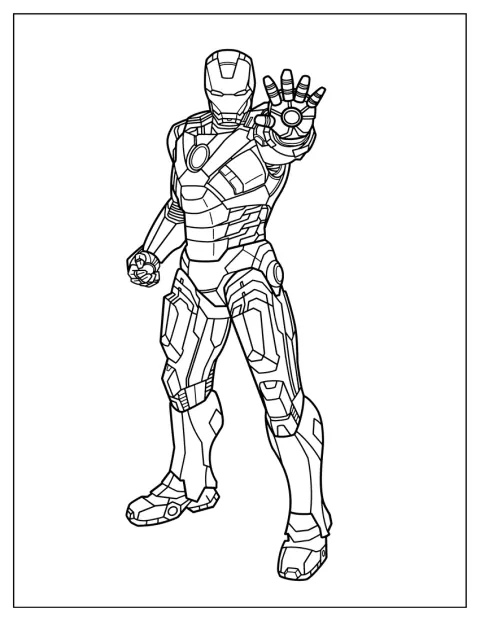 Iron Man apparaît seul, dessiné avec des contours épurés.