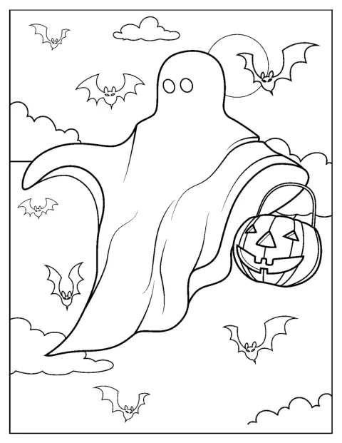 Un fantasma porta un secchiello per fare dolcetto o scherzetto.