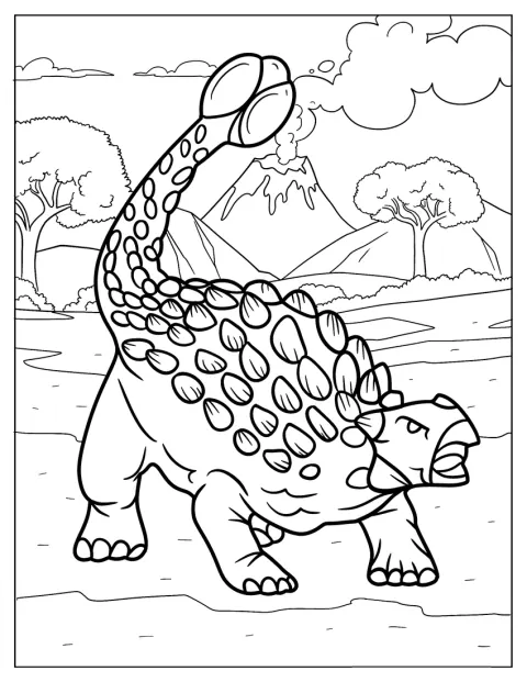 Un Ankylosaurus ruggisce mostrando i denti e la sua corazza.