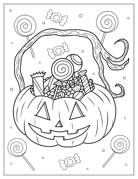 Een uitgeholde pompoen zit boordevol snoep voor Halloween.