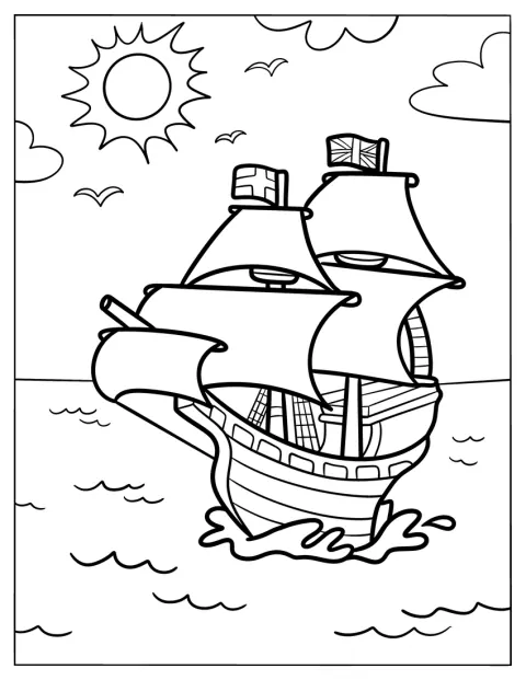 Corabia Mayflower navighează pe valurile mării.
