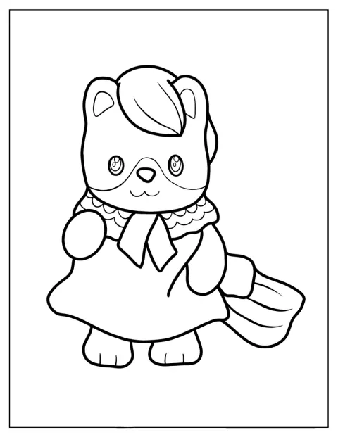 Mała Gilly z Calico Critters stoi na tle pustej przestrzeni.