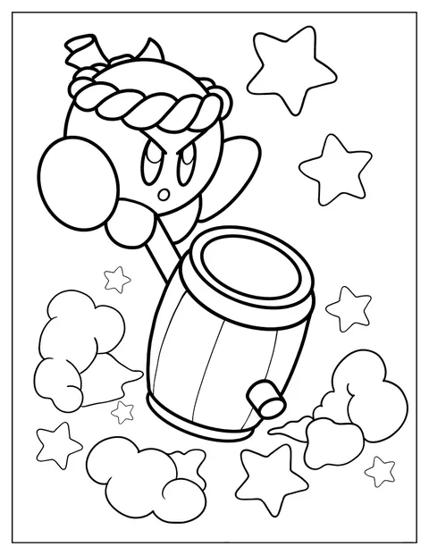 Kirby løfter en hammer over hodet.