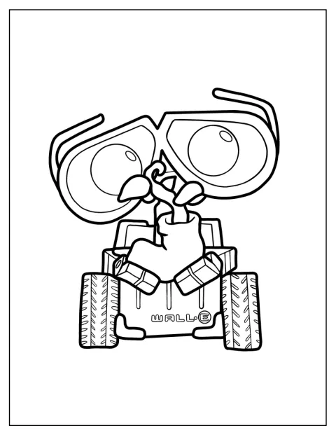 A chibi stílusú Wall-E egy növényt figyel.