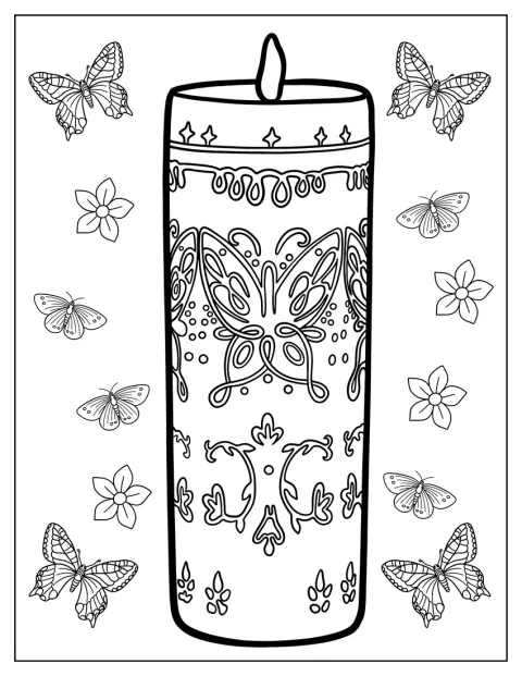 Uma vela mágica acesa destaca-se sobre um suporte decorado.