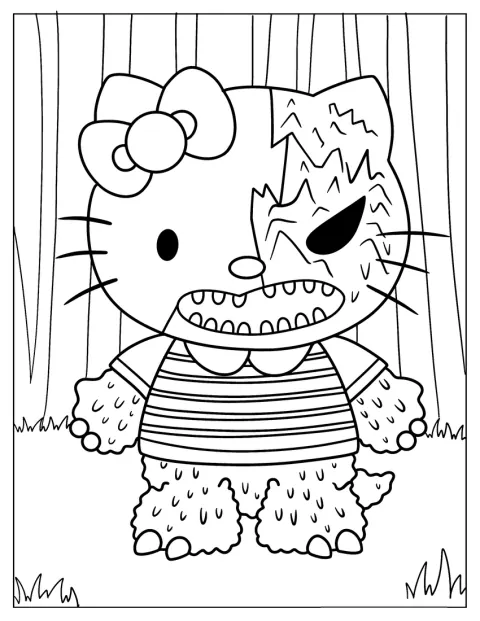 Terrifying Hello Kitty Monster Coloring Page