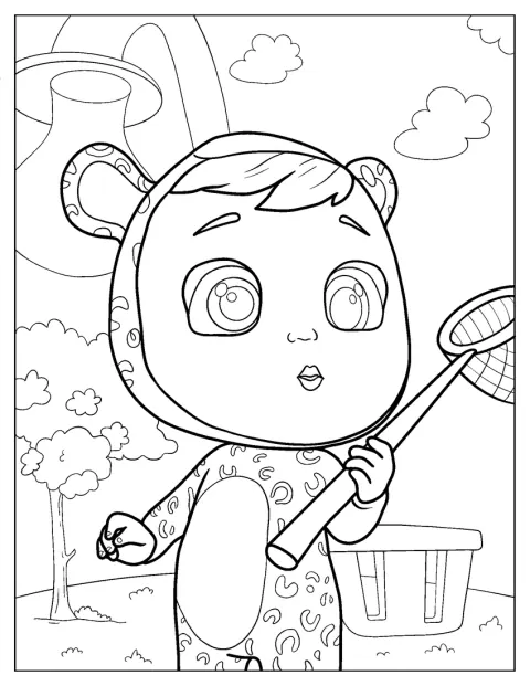 Lady løfter et sommerfuglenet i vejret.