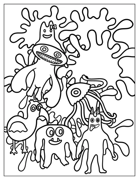 Garten of Banban Coloring Page Cast Banbaleena, Jumbo Josh, Opila Bird, Stinger Flynn, And Captain Fiddles