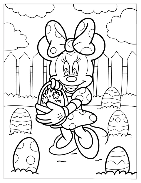Easter Egg Hunt With Minnie Mouse Coloring Page