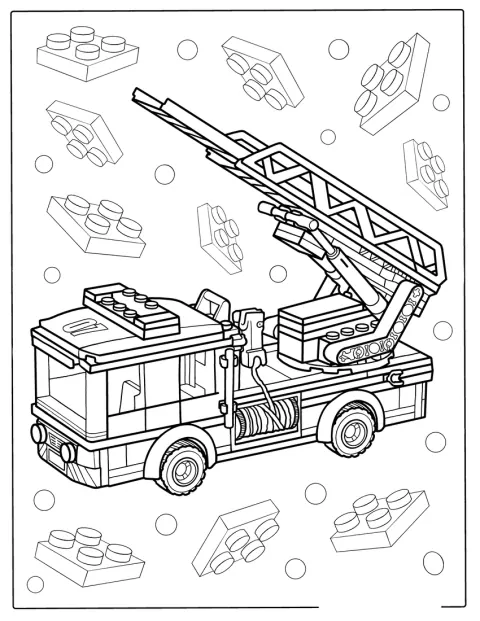 Ein Feuerwehrauto aus Lego steht mit seiner typischen Bauklotzform bereit.