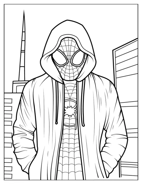 Miles Morales lleva una sudadera y mira al frente en un retrato detallado.