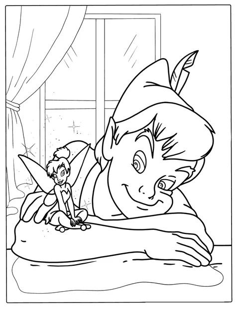 Tinkelbel en Peter Pan staan samen afgebeeld.