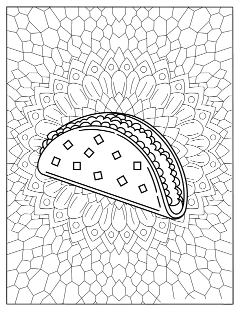 En aptitlig taco omges av ett detaljerat mandalamönster.