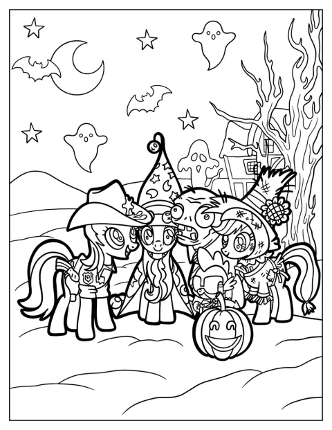 Un personaje de My Little Pony aparece entre fantasmas y calabazas.