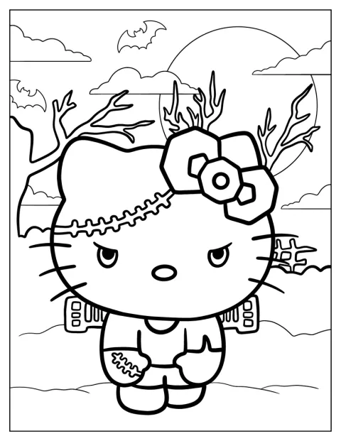 Hello Kitty trägt Frankensteins typische Schrauben und Narben.
