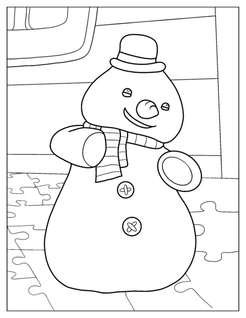 Der Schneemann Chilly lächelt.