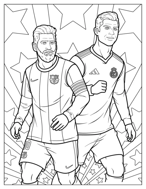 Cristiano Ronaldo y Lionel Messi aparecen juntos con ropa de fútbol.