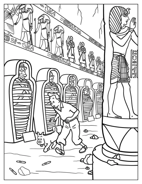 Tim und Struppi untersuchen die alten Pyramiden in Ägypten.