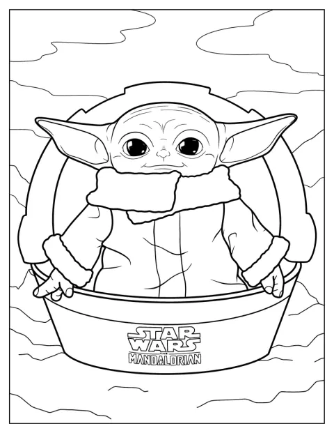 Baby Yoda egy lebegő bölcsőben utazik.