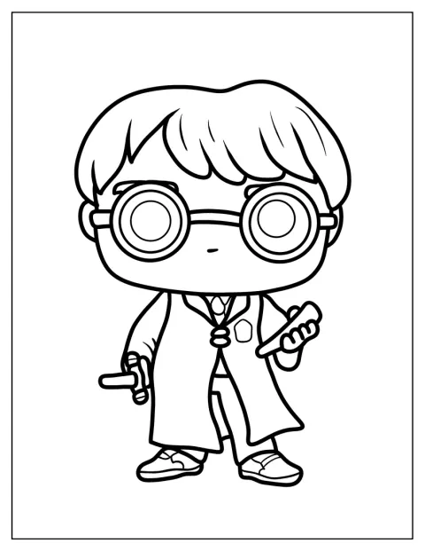 Harry Potter posa con sus gafas y su atuendo de mago.