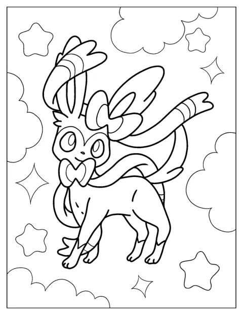 Feelinara schwebt zwischen flauschigen Wolken.