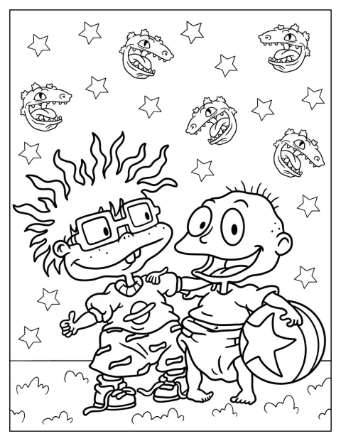 Tommy y Chuckie sonríen juntos en una escena de Rugrats.