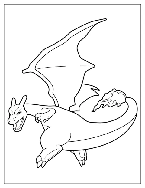 Charizard aparece de frente, desenhado com um contorno simples.
