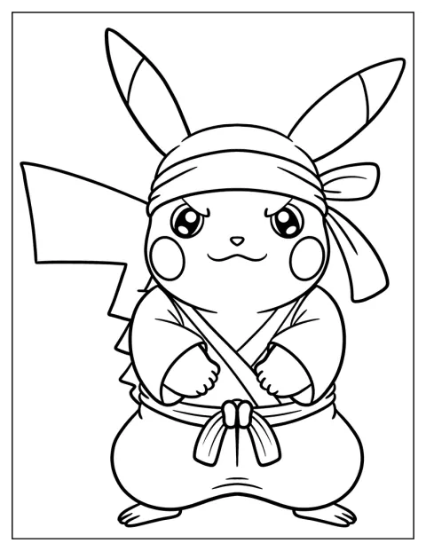 Pikachu is verkleed als een schattige ninja.